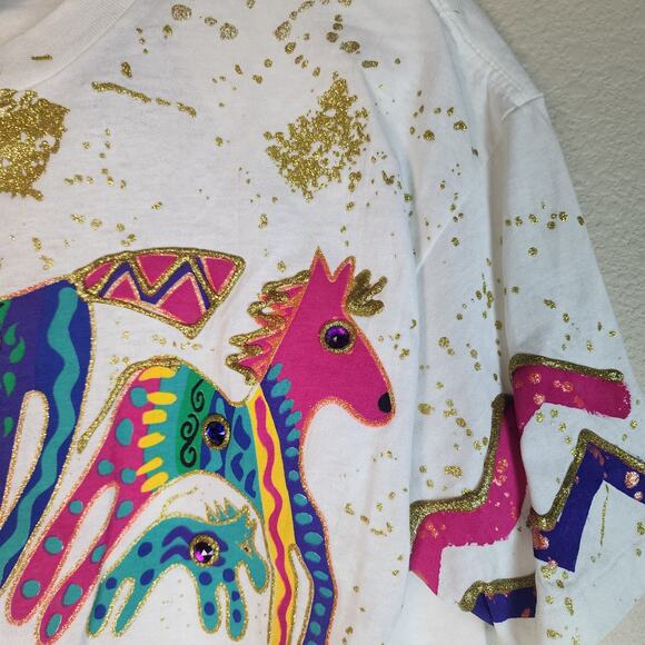 K.W.B.L. Los Angeles Vintage Hand Painted Western Horses Neon Top NWT 90's 1990 - Picture 4 of 12